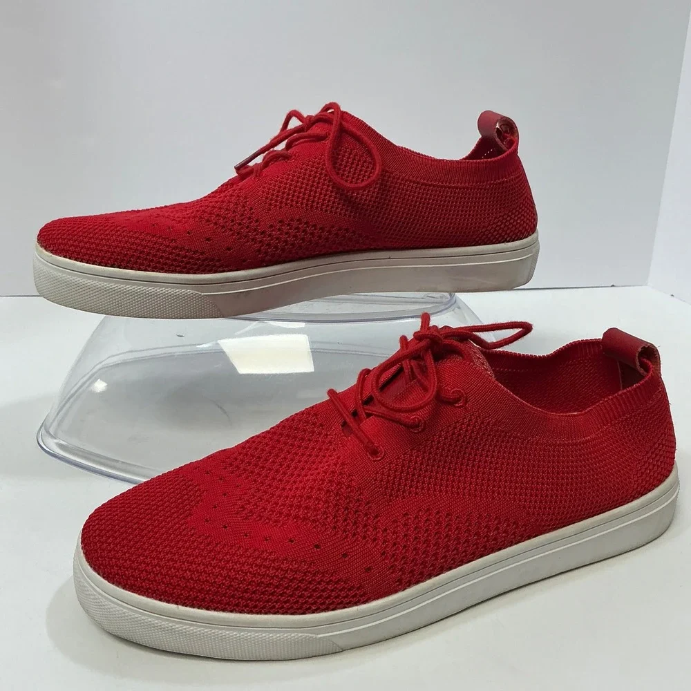 Vlado Red Knit Sneakers Casual Lace‎ Up Lightweight Comfort Shoes Mens Size